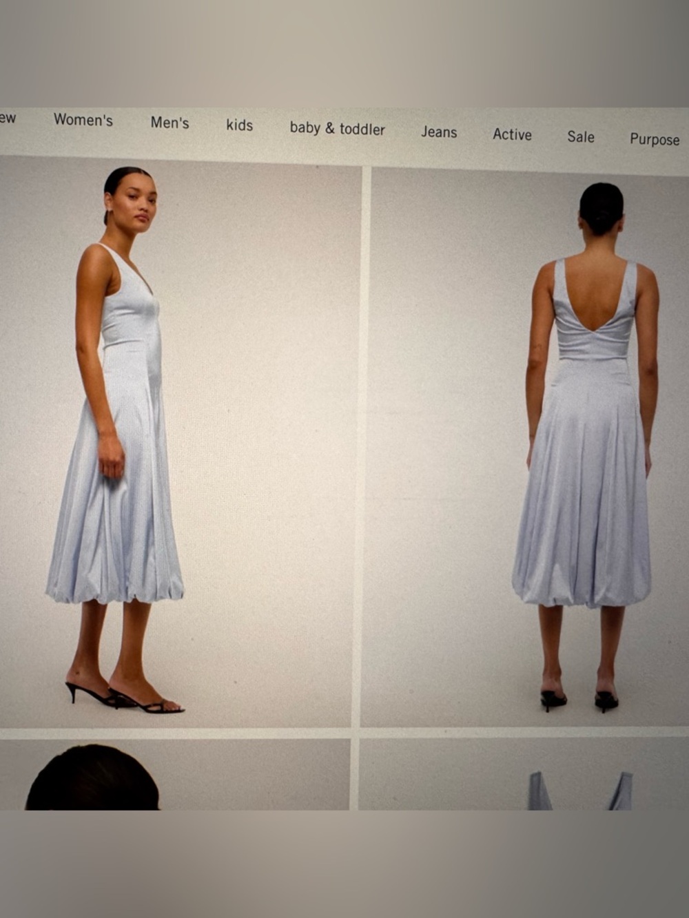 V-Neck Light Blue bubble hem Midi Dress - Picture 2 of 6